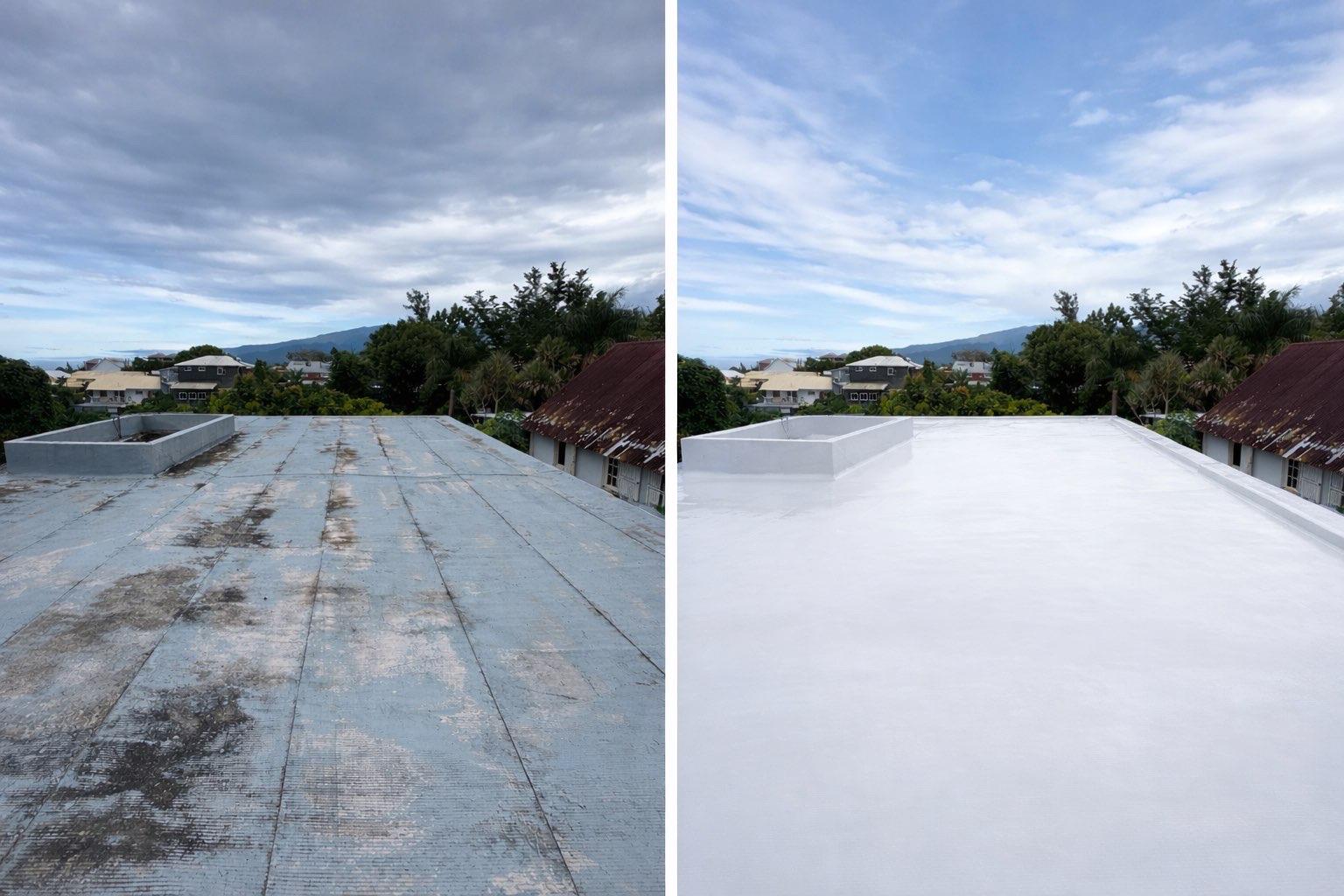 Avant/Après - Résine d'étanchéité toit terrasse à La Réunion